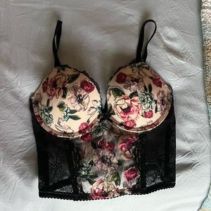 Victoria’s secret 32C push up corset top pink floral lace